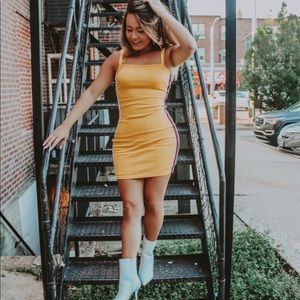 Yellow Bodycon Dress with Stripe on Side